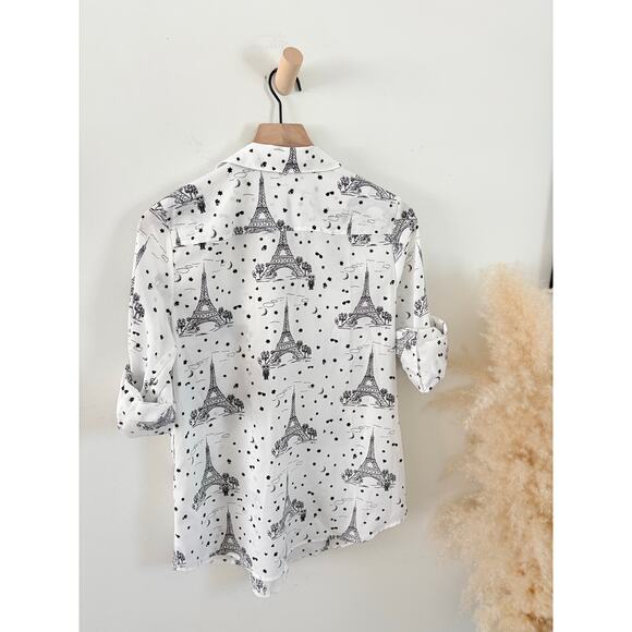 Karl Lagerfeld Paris Eiffel Tower Button Up Top Small White Crepe Roll Tab - Picture 8 of 10